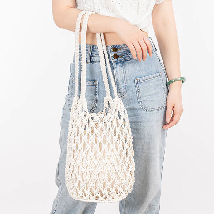 Bolso de hombro de hilo de algodón tejido a mano con piedras de Buda