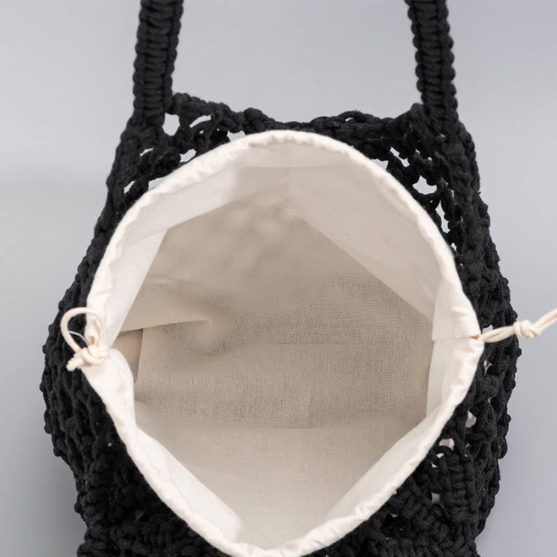 Bolso de hombro de hilo de algodón tejido a mano con piedras de Buda