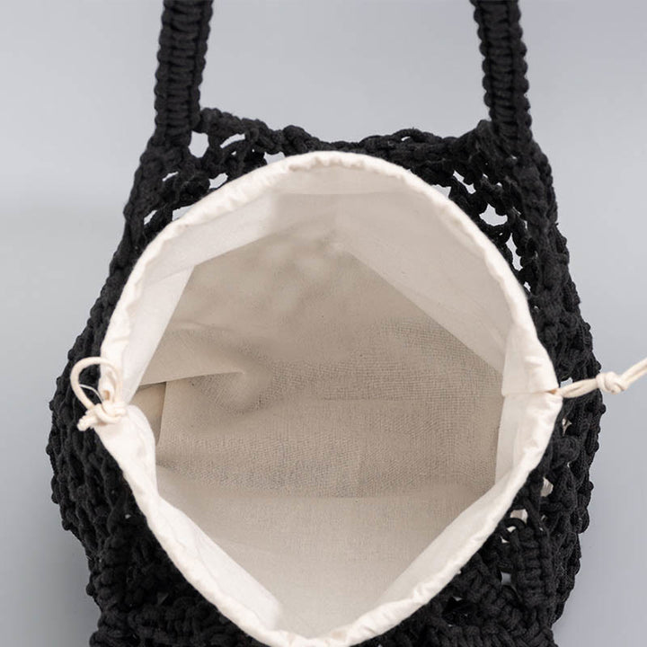 Bolso de hombro de hilo de algodón tejido a mano con piedras de Buda