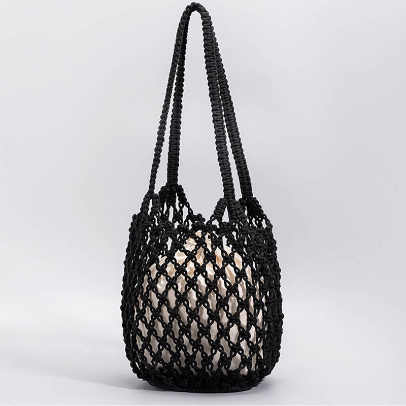 Bolso de hombro de hilo de algodón tejido a mano con piedras de Buda