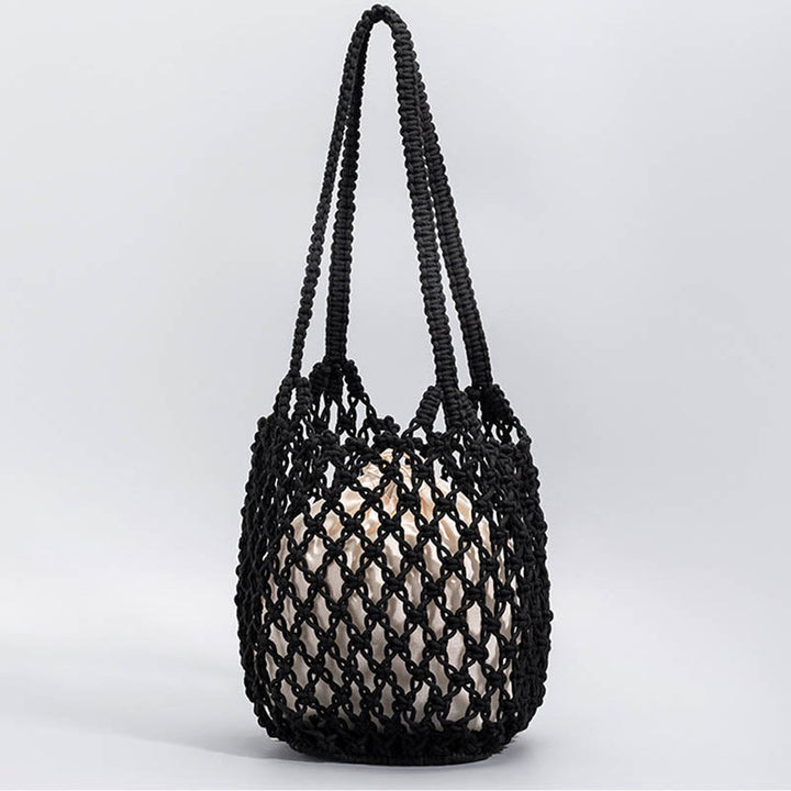 Bolso de hombro de hilo de algodón tejido a mano con piedras de Buda