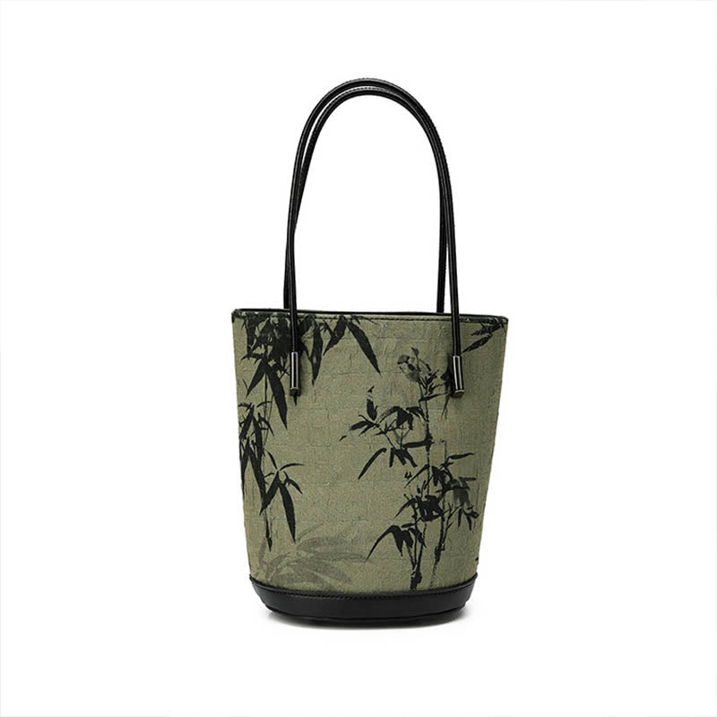 Bolso bandolera vintage con estampado de piedras de Buda y bambú verde
