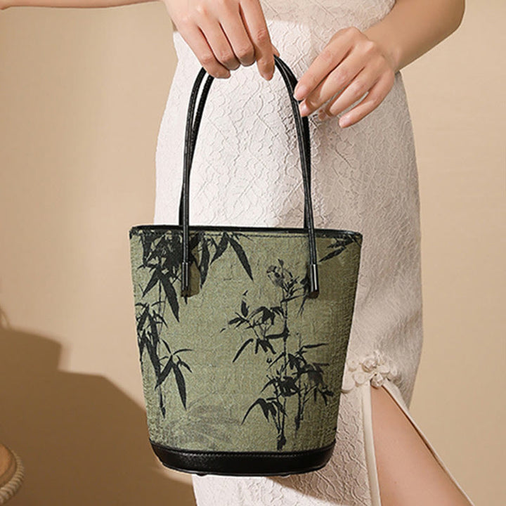 Bolso bandolera vintage con estampado de piedras de Buda y bambú verde