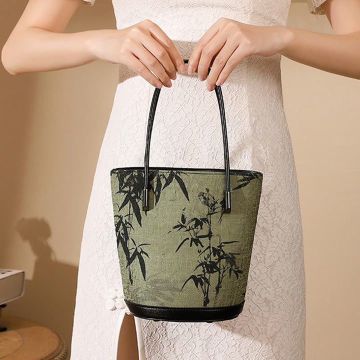 Bolso bandolera vintage con estampado de piedras de Buda y bambú verde