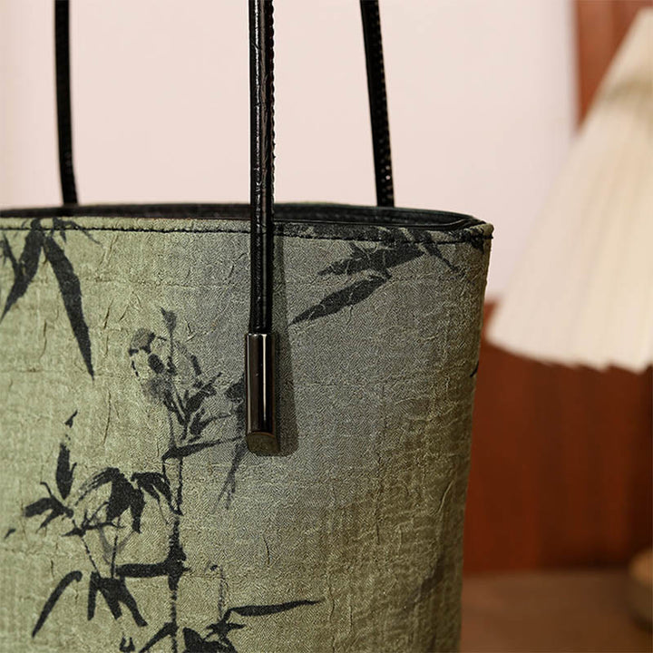 Bolso bandolera vintage con estampado de piedras de Buda y bambú verde - image 5