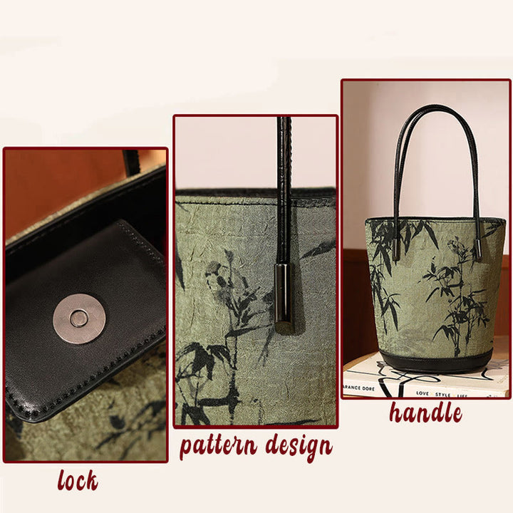 Bolso bandolera vintage con estampado de piedras de Buda y bambú verde