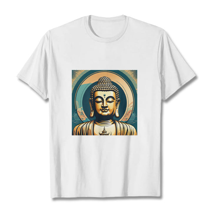 Camiseta Budista con Aura de Piedras y Buda Dorado - Blanco - 2XL - image 4