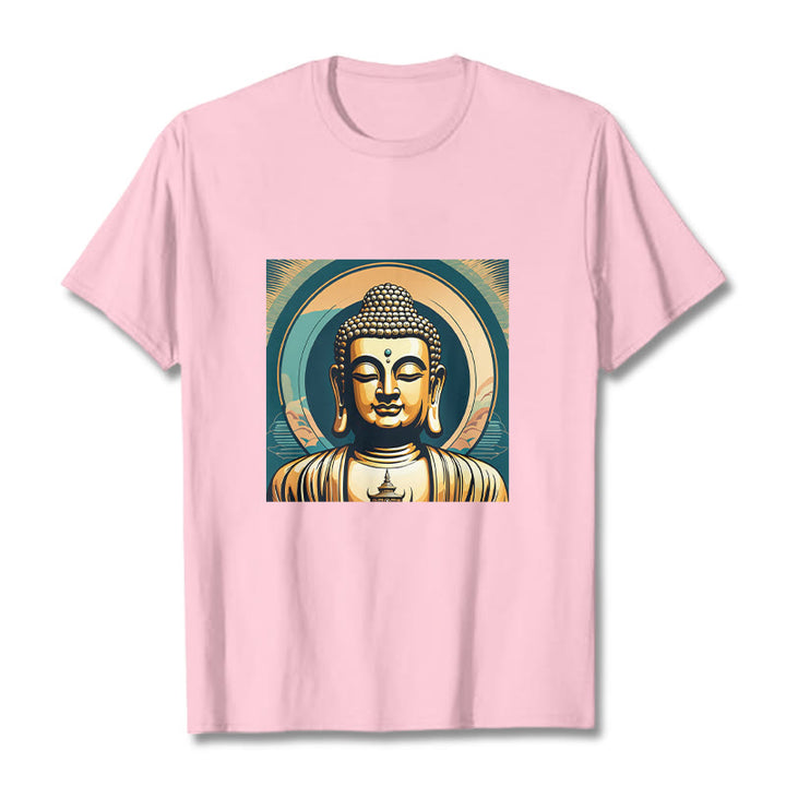 Camiseta Budista con Aura de Piedras y Buda Dorado - rosa claro - 2XL - image 11