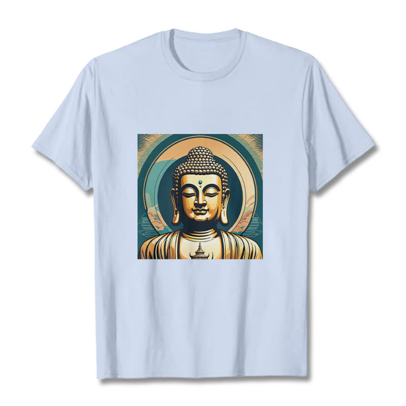 Camiseta Budista con Aura de Piedras y Buda Dorado - Cian claro - 2XL - image 17