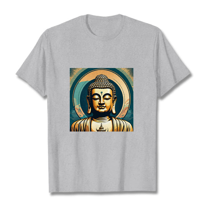Camiseta Budista con Aura de Piedras y Buda Dorado - Gris claro - 2XL - image 18