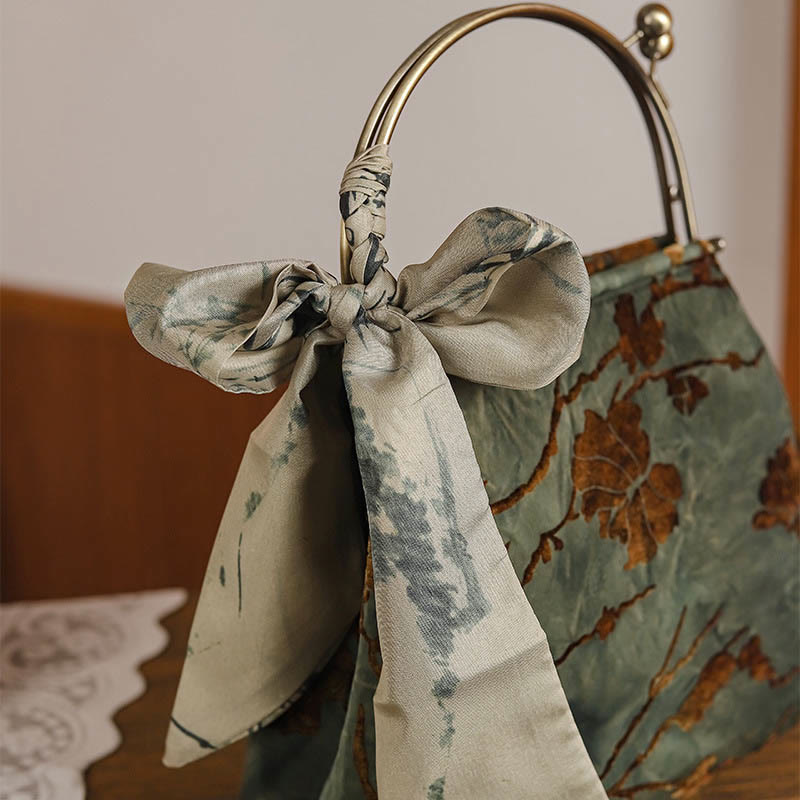 Bolso de Mano de Cadena Metálica Jacquard de Terciopelo con Piedras de Buda
