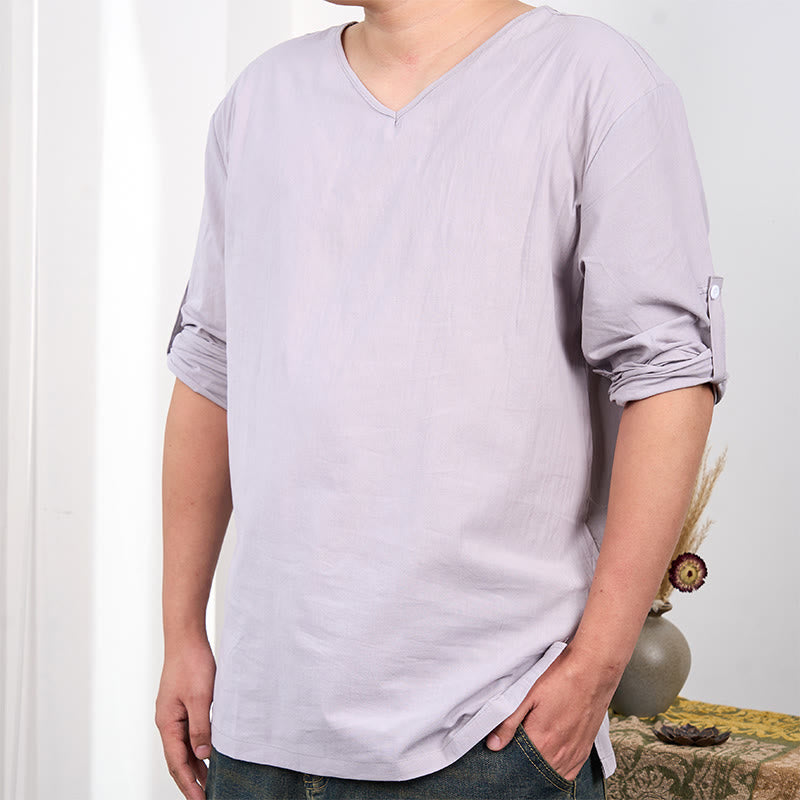 Camiseta de hombre de manga tres cuartos de color sólido con Buddha Stones - image 8
