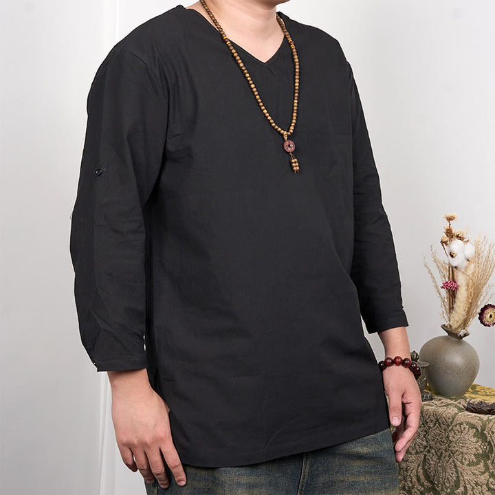 Camiseta de hombre de manga tres cuartos de color sólido con Buddha Stones - Negro - US/UK/AU48, UE58 (4XL) - image 3