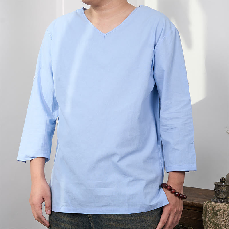 Camiseta de hombre de manga tres cuartos de color sólido con Buddha Stones - Azul cielo claro - US/UK/AU48, UE58 (4XL) - image 0