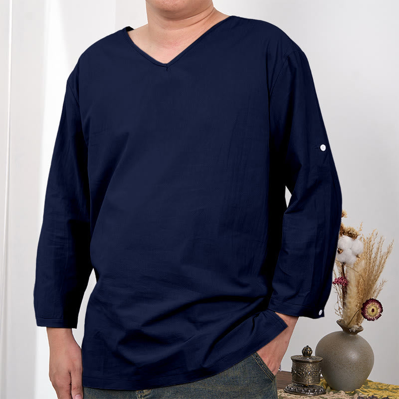 Camiseta de hombre de manga tres cuartos de color sólido con Buddha Stones - Azul acero - US/UK/AU48, UE58 (4XL) - image 6