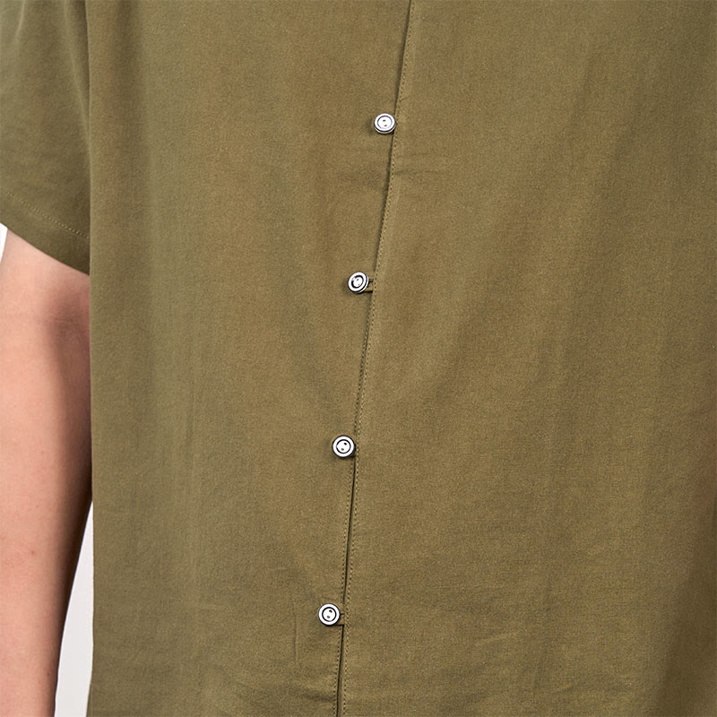 Buddha Stones Camisa de lino y algodón con botones de manga corta para hombre