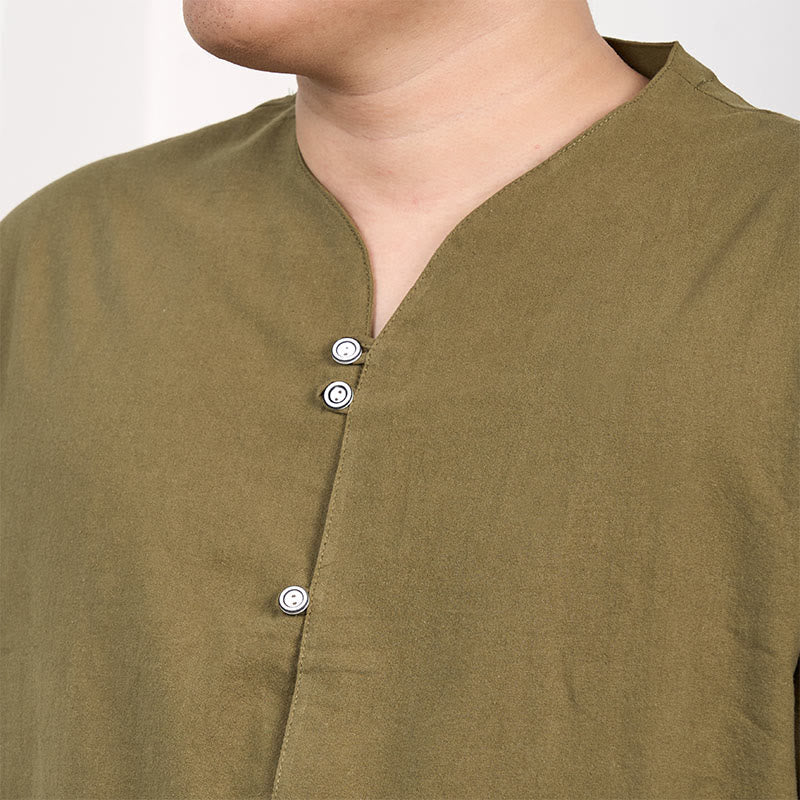 Buddha Stones Camisa de lino y algodón con botones de manga corta para hombre
