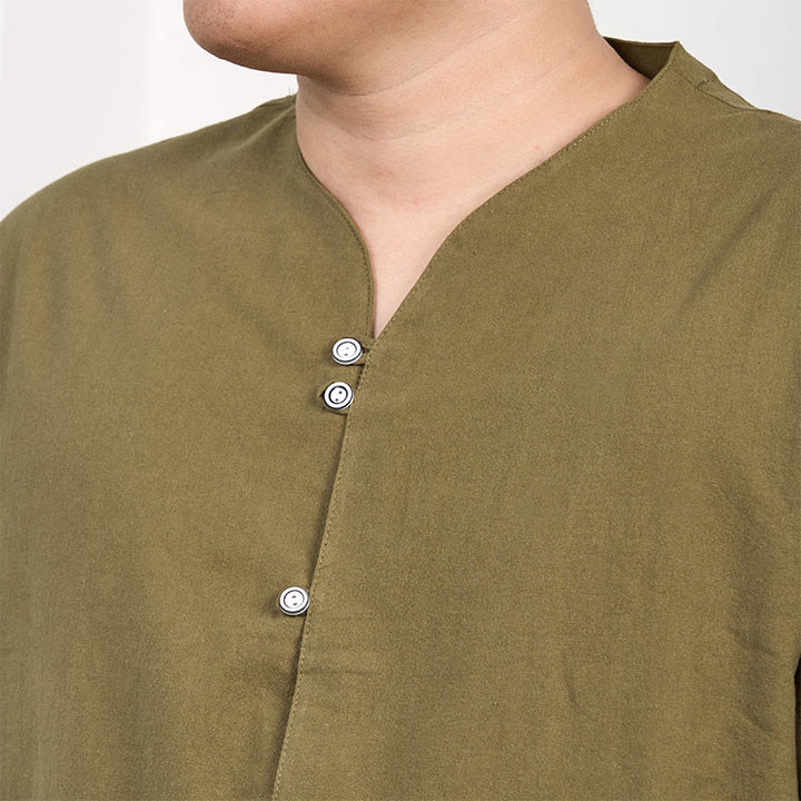 Buddha Stones Camisa de lino y algodón con botones de manga corta para hombre
