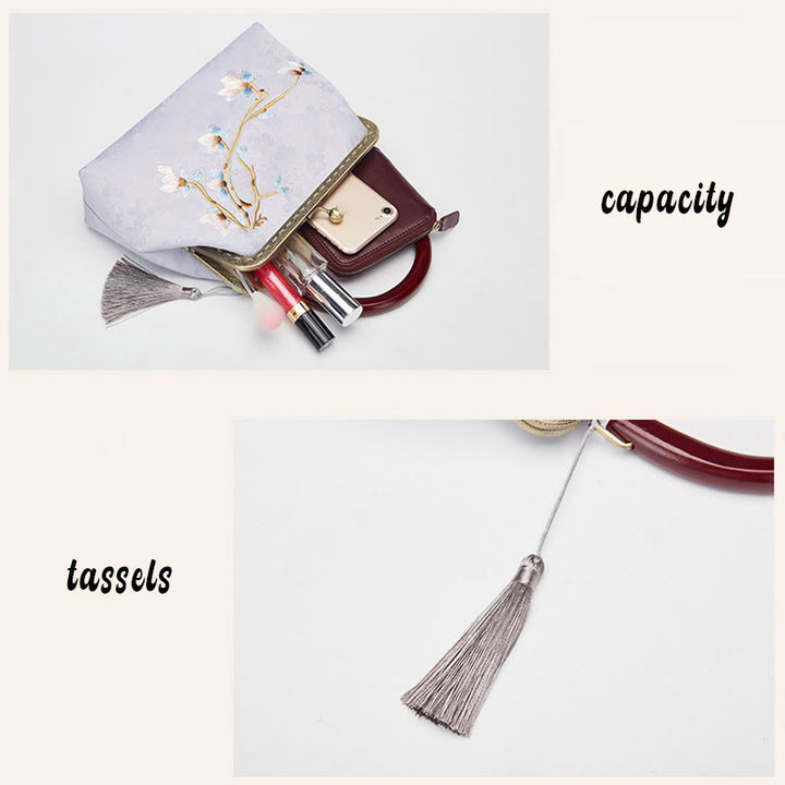 Bolso de mano con bordado de flores y piedras de Buda, bolso bandolera