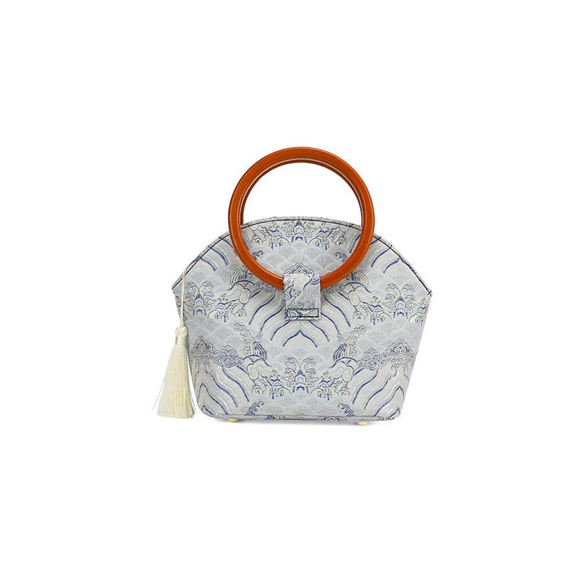 Bolso de mano con estampado de piedras de Buda, nubes auspiciosas y conchas