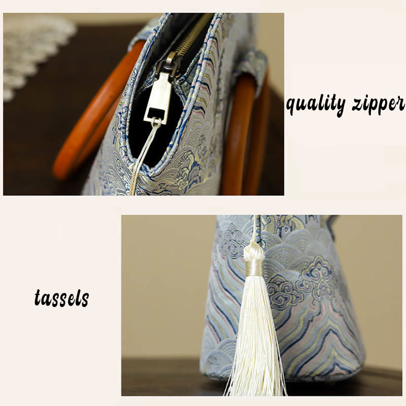 Bolso de mano con estampado de piedras de Buda, nubes auspiciosas y conchas - image 5