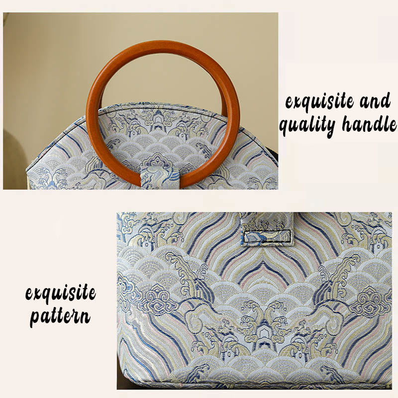 Bolso de mano con estampado de piedras de Buda, nubes auspiciosas y conchas