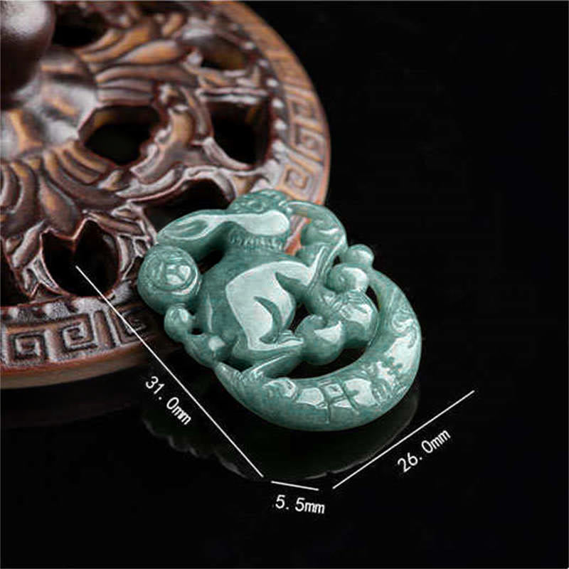 Año del Conejo Jade Suerte Luna Creciente Collar Colgante