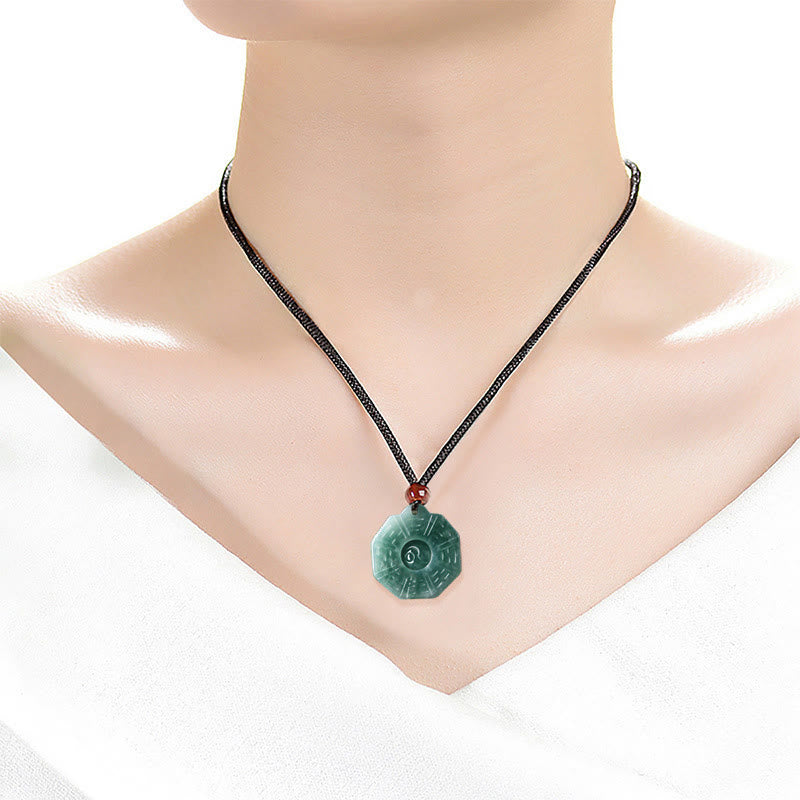 Buddha Stones Natural Jade FengShui Bagua Yin Yang prosperidad collar colgante - image 9