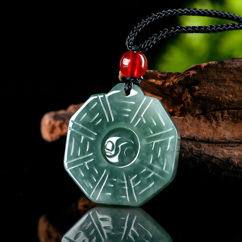 Buddha Stones Natural Jade FengShui Bagua Yin Yang prosperidad collar colgante - image 2