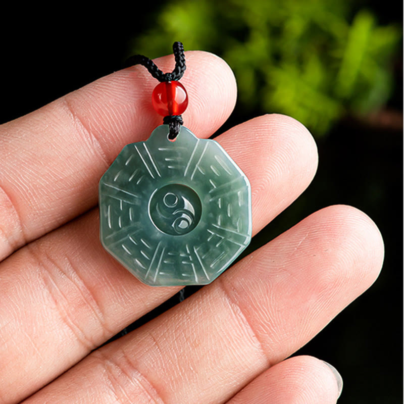 Buddha Stones Natural Jade FengShui Bagua Yin Yang prosperidad collar colgante - image 5