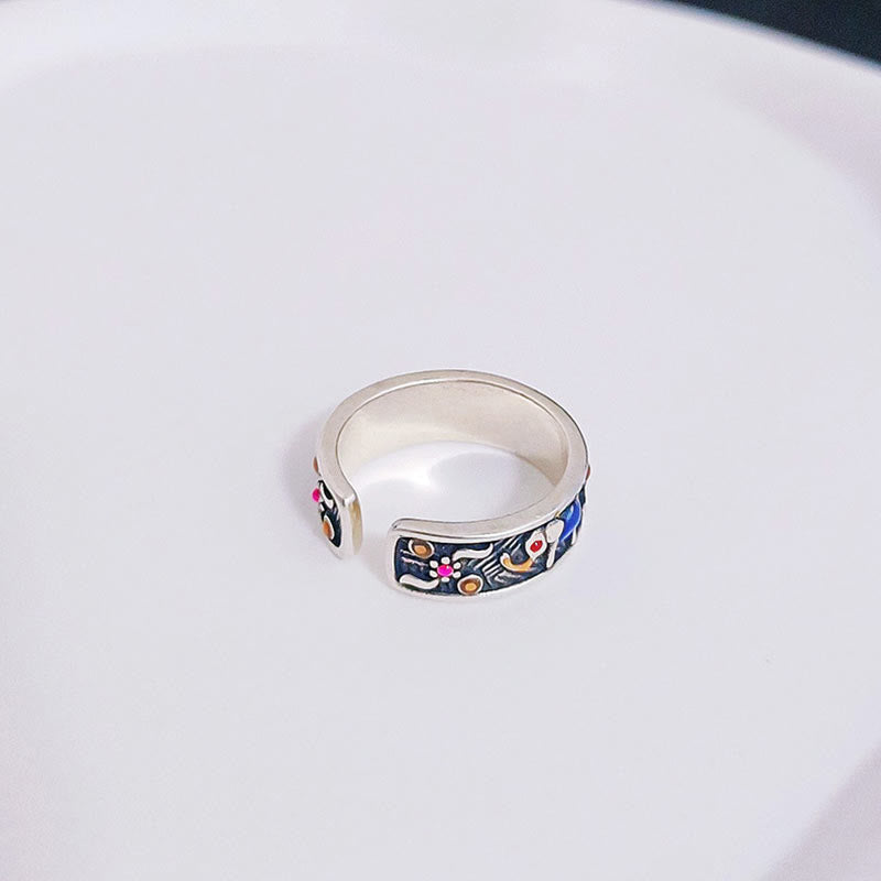 Anillo ajustable de fuerza con elefante tallado y colorido de Buddha Stones