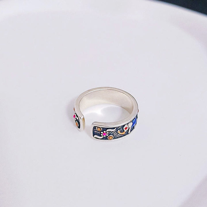 Anillo ajustable de fuerza con elefante tallado y colorido de Buddha Stones