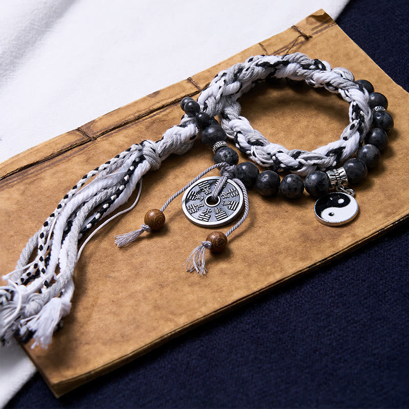 Buddha Stones, piedra negra brillante, ojo de gato, Yin Yang, fantasmas de montaña, gastar dinero, energía, pulsera de cuerda de doble capa