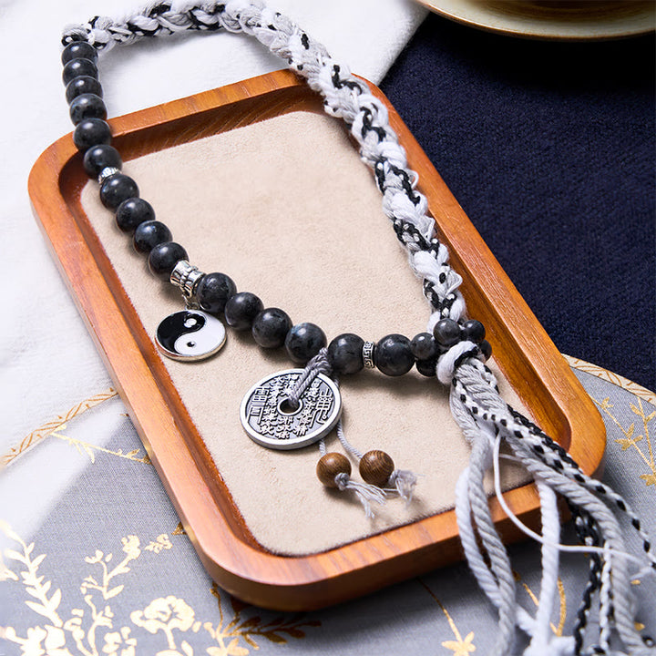 Buddha Stones, piedra negra brillante, ojo de gato, Yin Yang, fantasmas de montaña, gastar dinero, energía, pulsera de cuerda de doble capa
