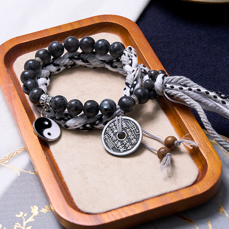Buddha Stones, piedra negra brillante, ojo de gato, Yin Yang, fantasmas de montaña, gastar dinero, energía, pulsera de cuerda de doble capa