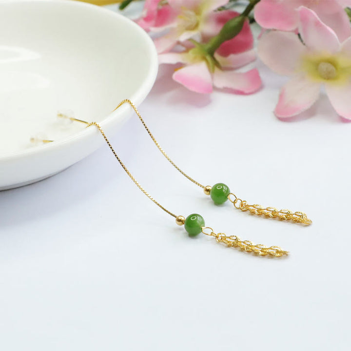 Buddha Stones Pendientes colgantes de cola de fénix de la suerte con abalorio de jade natural Hetian cian en plata de ley 925