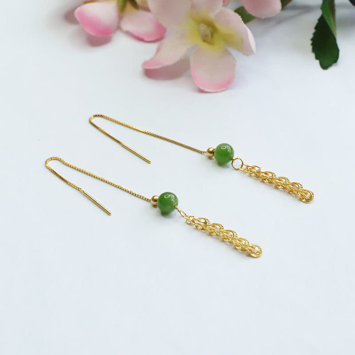Buddha Stones Pendientes colgantes de cola de fénix de la suerte con abalorio de jade natural Hetian cian en plata de ley 925