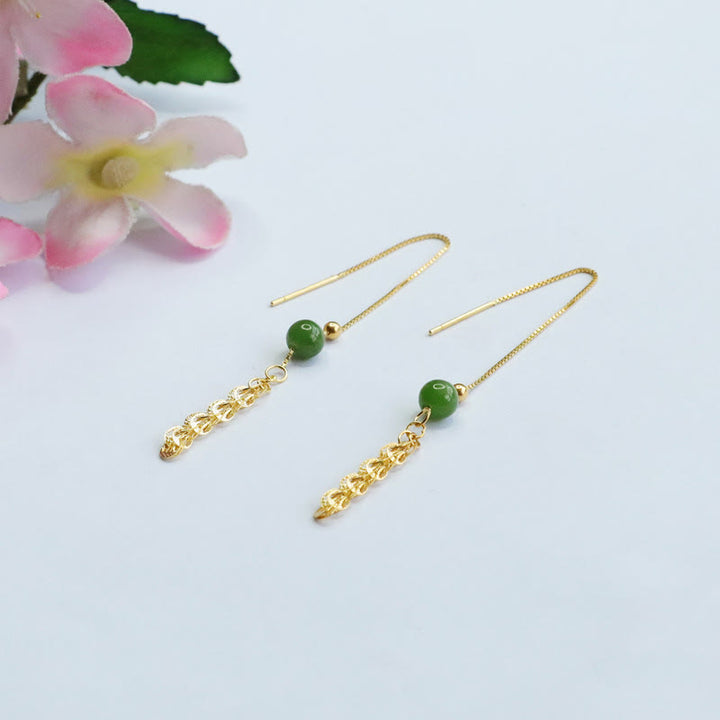 Buddha Stones Pendientes colgantes de cola de fénix de la suerte con abalorio de jade natural Hetian cian en plata de ley 925