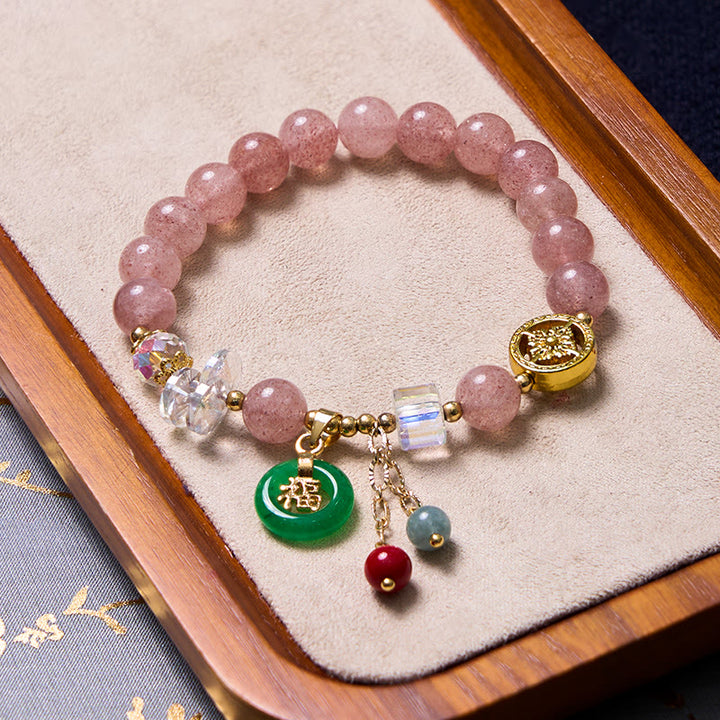 Buddha Stones Atraer amor y protección Pulsera rosa Paquete
