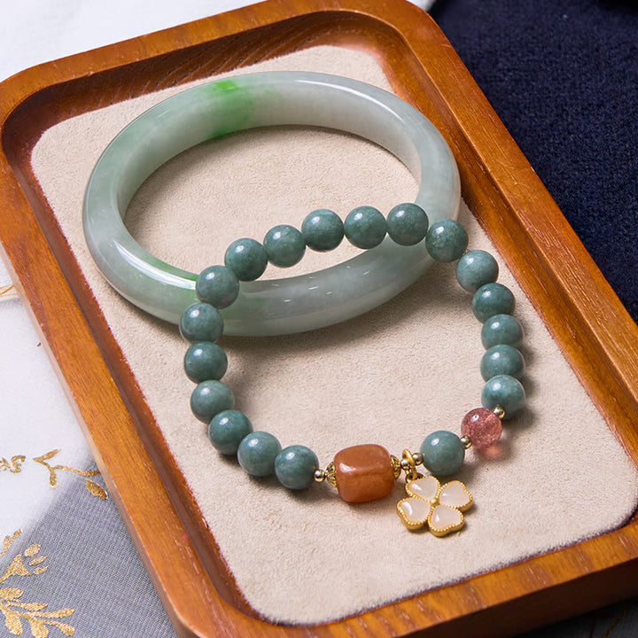 Buddha Stones Traen Buena Suerte Pulsera Brazalete de Jade Verde Paquete