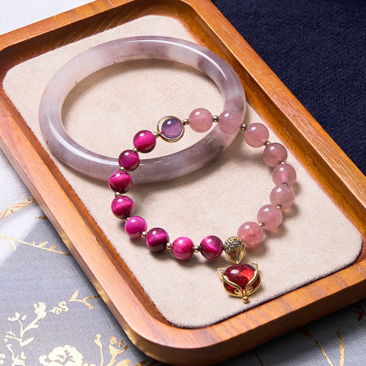 Buddha Stones Potencian la Felicidad y Alegría Pulsera Violeta Conjunto