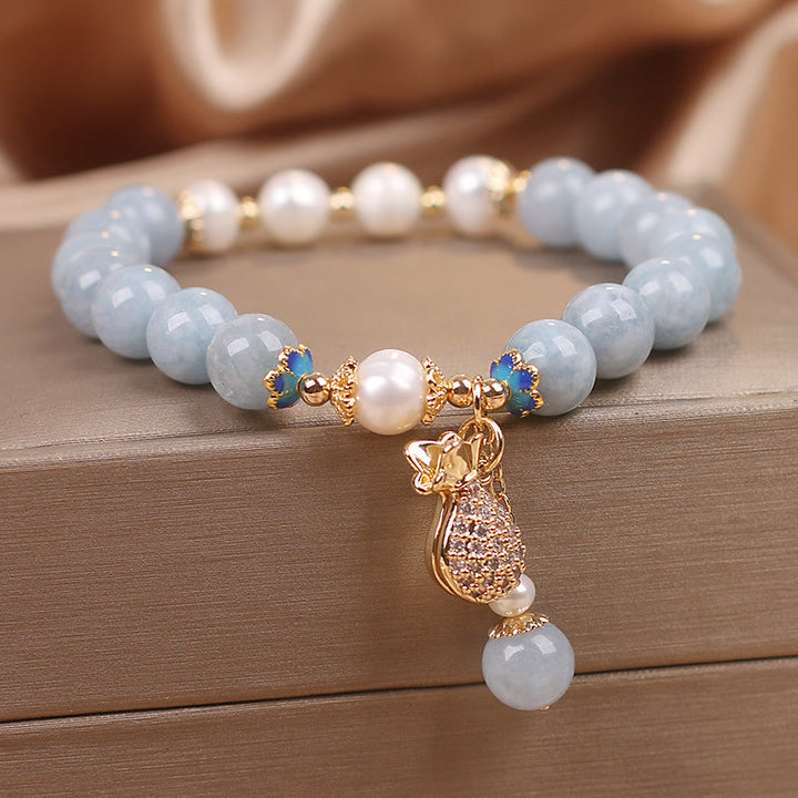 Buddha Stones Paz Interior Y Alivio Del Estrés Pulsera De Jade Aguamarina Azul Con Conjunto - image 3