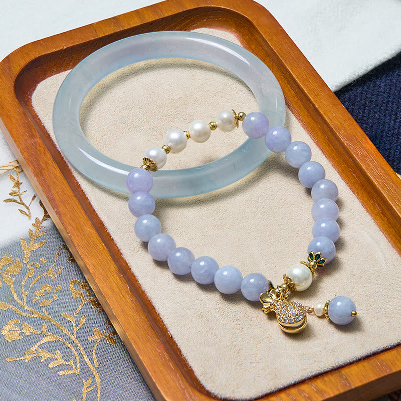 Buddha Stones Paz Interior Y Alivio Del Estrés Pulsera De Jade Aguamarina Azul Con Conjunto - Pulsera y brazalete de 64-66 mm - image 0