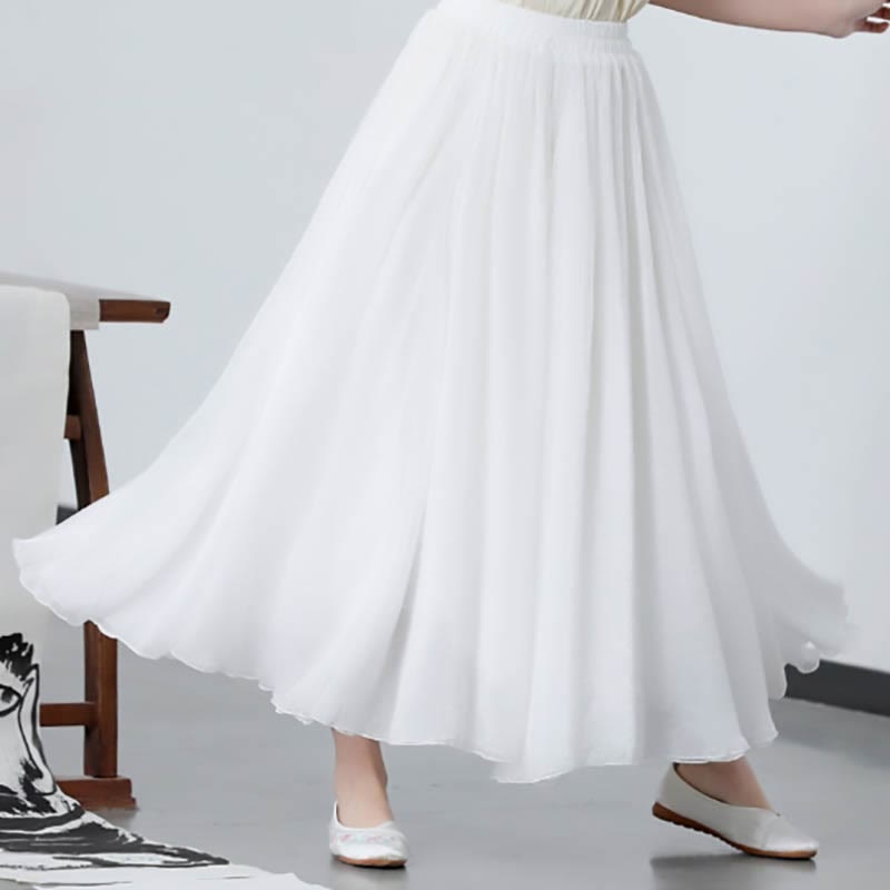 Buddha Stones Conjunto de Mujer: 2 Piezas, Vestido Midi de Chifón con Manga Tres Cuartos y Estampado de Flores, Ropa Zen - Falda - 2XL(apto para US6; UK/AU10; UE38) - image 6