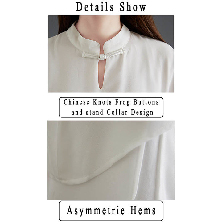 Buddha Stones Conjunto de Mujer de Chifón para Meditación con Camisa de Diseño Irregular de Manga Tres Cuartos y Pantalones de Pierna Ancha, 2 Piezas