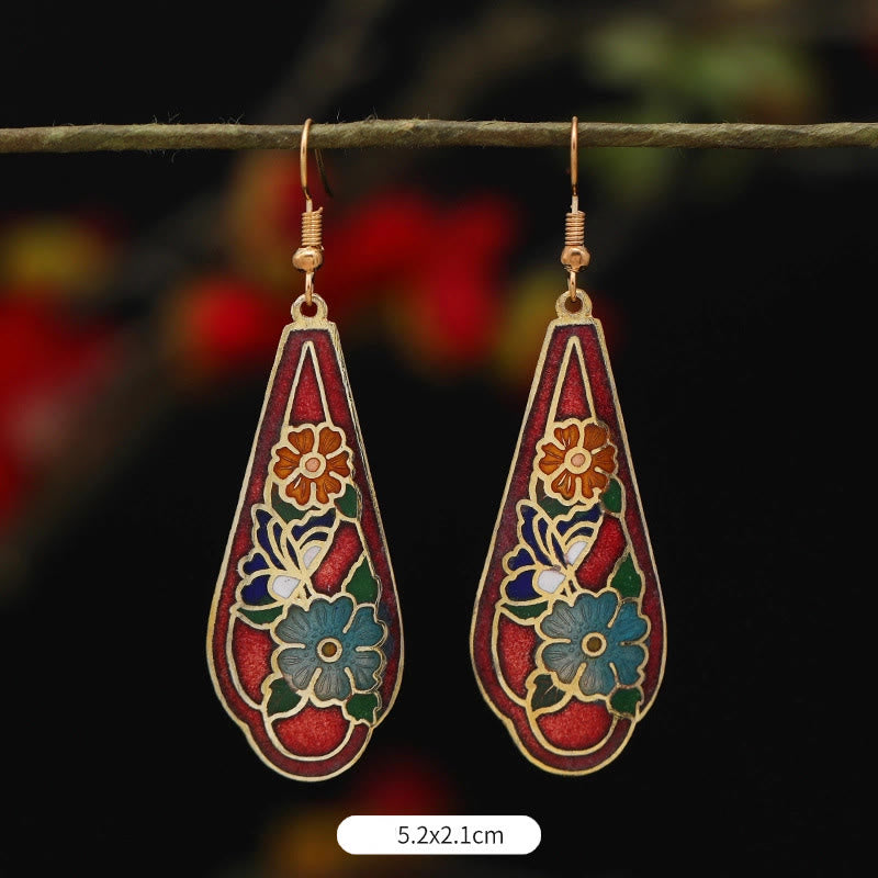 Buddha Stones Pendientes Colgantes de Flor de Loto Mariposa de Aleación de Cobre de Iluminación - Flor roja 5,2*2,1 cm - image 8