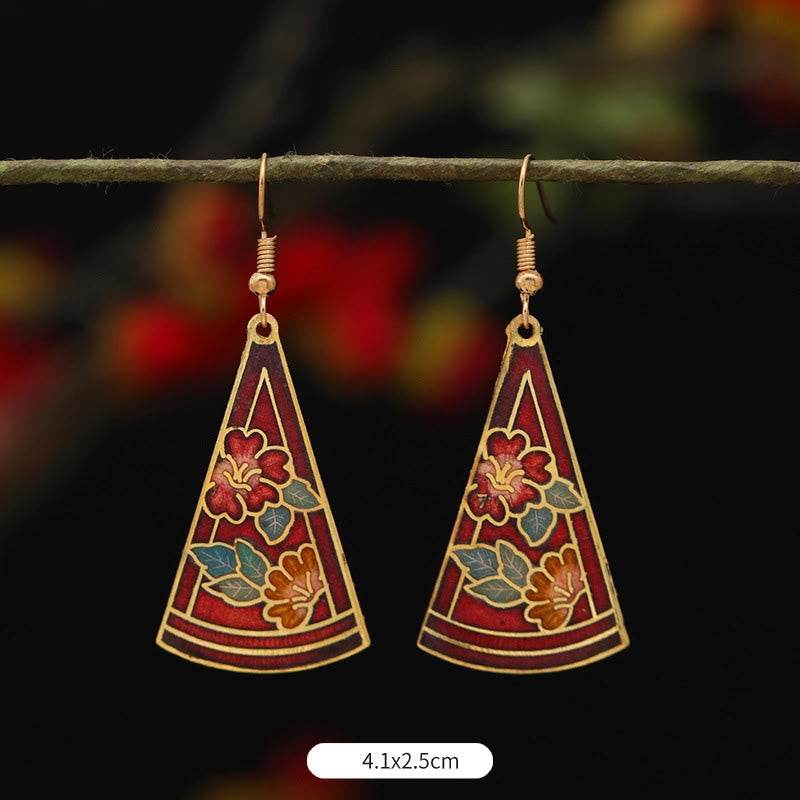 Buddha Stones Pendientes Colgantes de Flor de Loto Mariposa de Aleación de Cobre de Iluminación - Flor roja triangular 4,1 x 2,5 cm - image 11