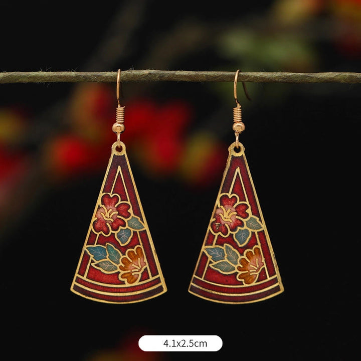 Buddha Stones Pendientes Colgantes de Flor de Loto Mariposa de Aleación de Cobre de Iluminación - Flor roja triangular 4,1 x 2,5 cm - image 11
