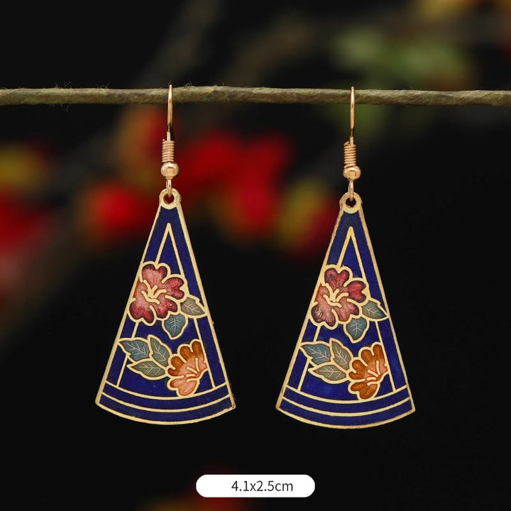 Buddha Stones Pendientes Colgantes de Flor de Loto Mariposa de Aleación de Cobre de Iluminación - Flor azul triangular 4,1 x 2,5 cm - image 12