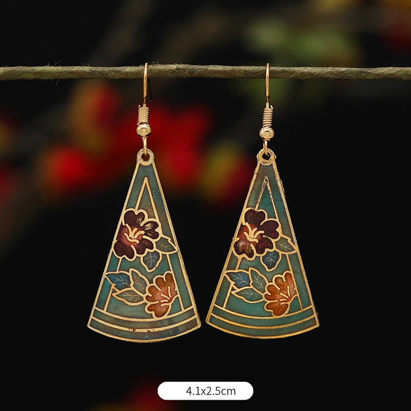 Buddha Stones Pendientes Colgantes de Flor de Loto Mariposa de Aleación de Cobre de Iluminación - Flor verde triangular 4,1 x 2,5 cm - image 13
